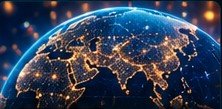 Night view of the Earth showing city lights across continents